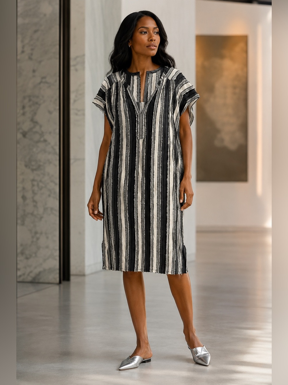 My Danielle Black & White Striped Dress L
